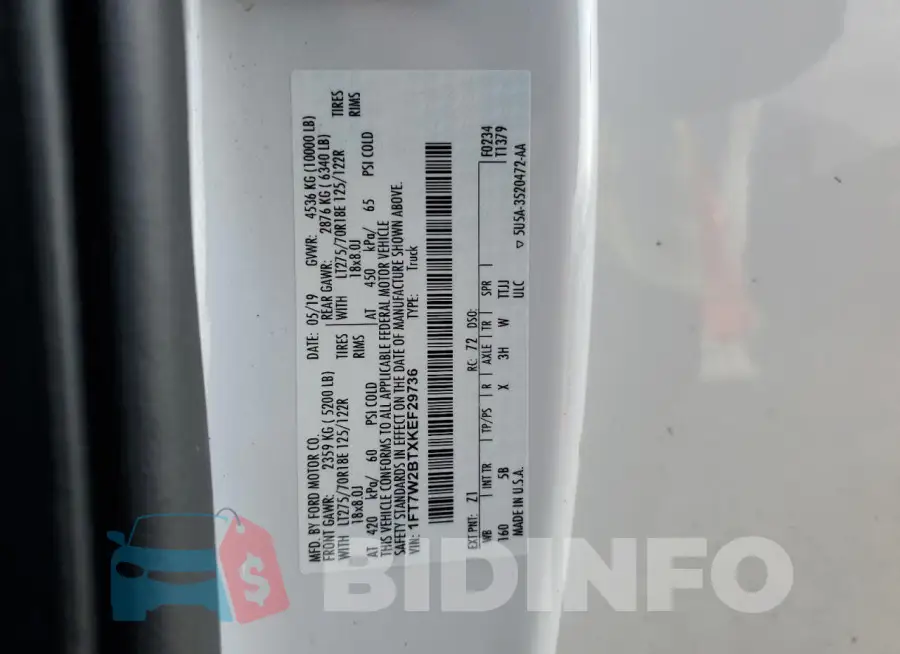 1FT7W2BTXKEF29736 Photo# 12