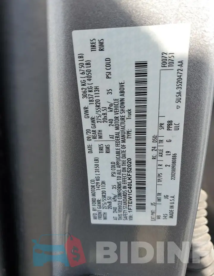 1FTEW1C40LKF52020 Photo# 13
