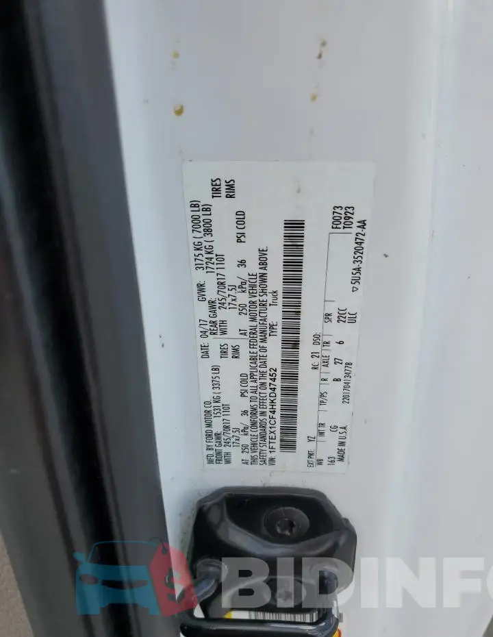 1FTEX1CF4HKD47452 Photo# 12