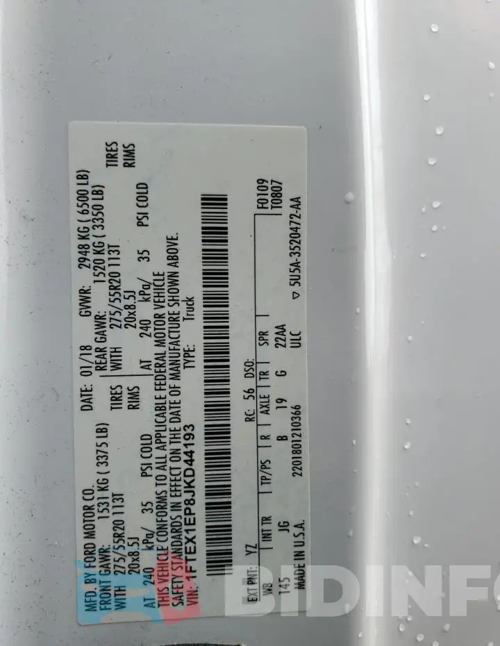 1FTEX1EP8JKD44193 Photo# 12