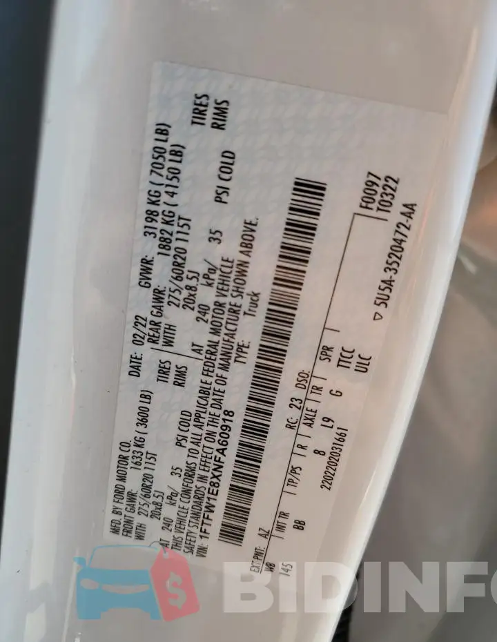 1FTFW1E8XNFA60918 Photo# 12