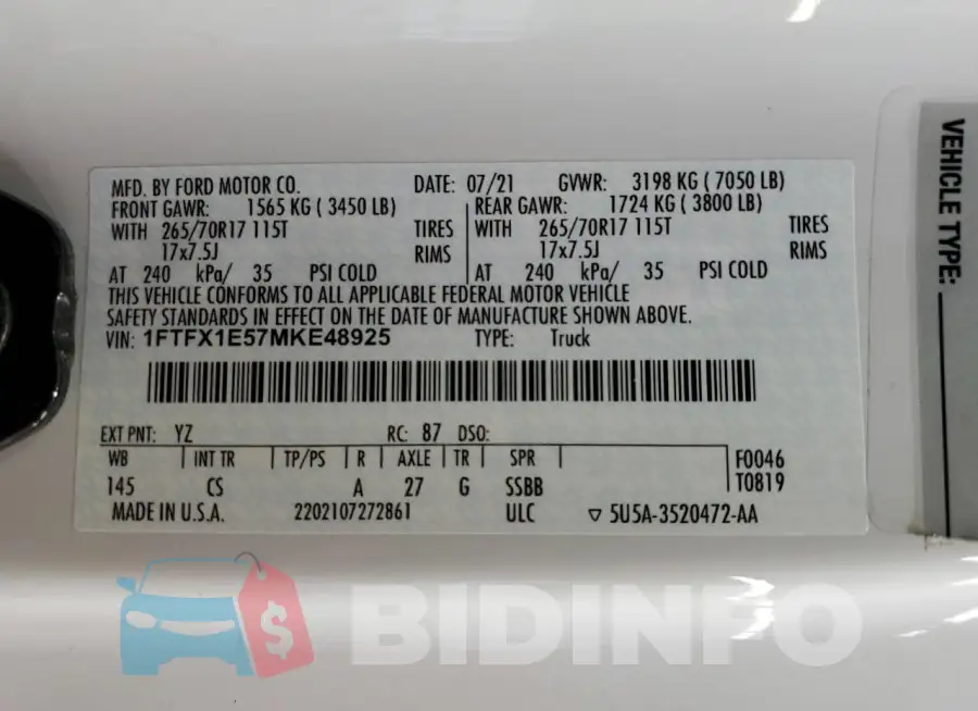 1FTFX1E57MKE48925 Photo# 12