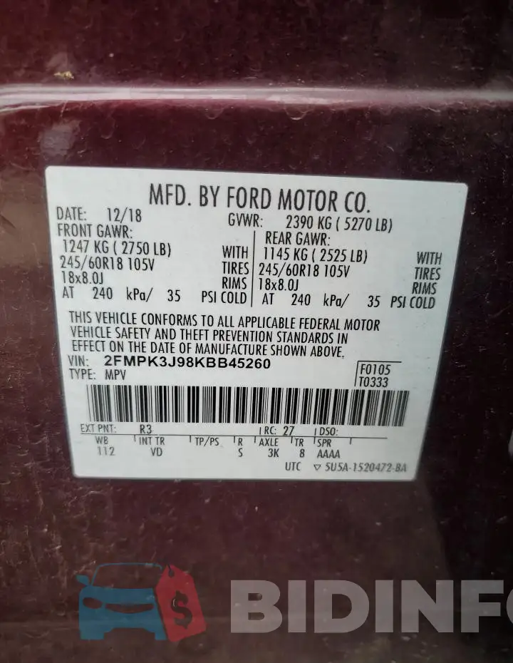 2FMPK3J98KBB45260 Photo# 14