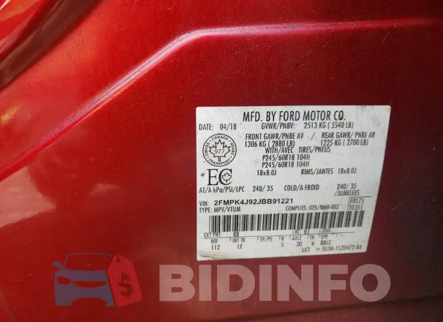 2FMPK4J92JBB91221 Photo# 14