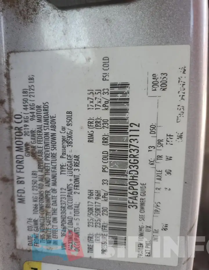 3FA6P0HD3GR373112 Photo# 12