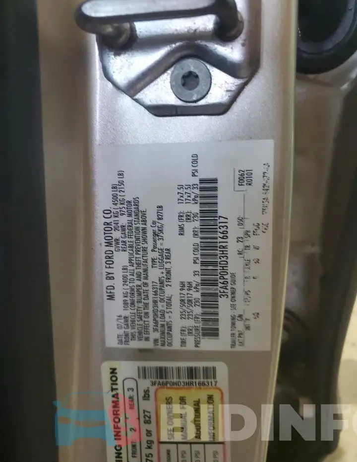 3FA6P0HD3HR166317 Photo# 12