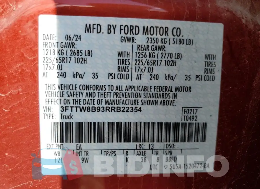3FTTW8B93RRB22354 Photo# 13