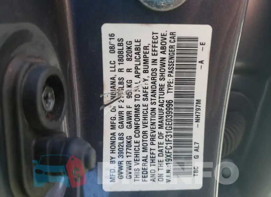 19XFC1F31GE039996 Photo# 12