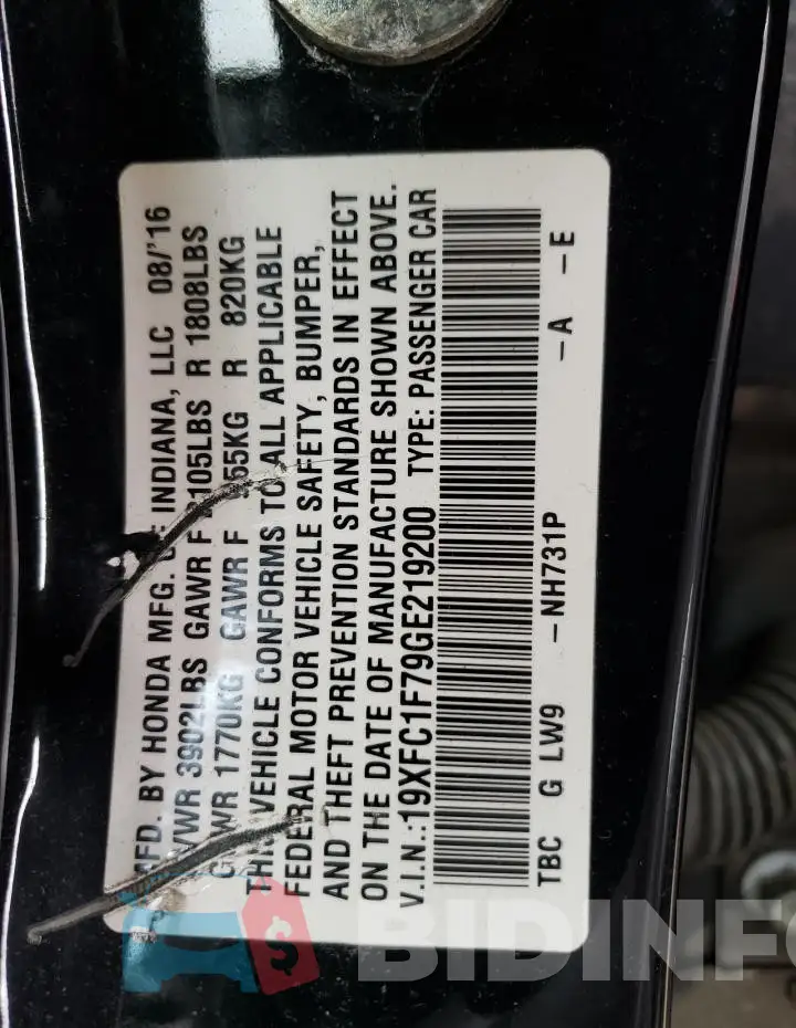 19XFC1F79GE219200 Photo# 12