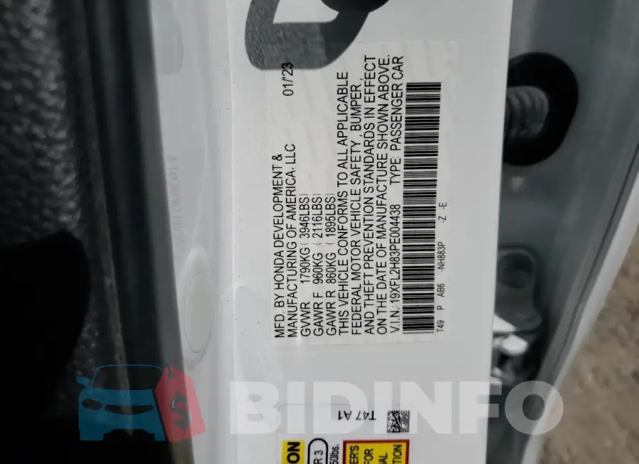 19XFL2H83PE004438 Photo# 12