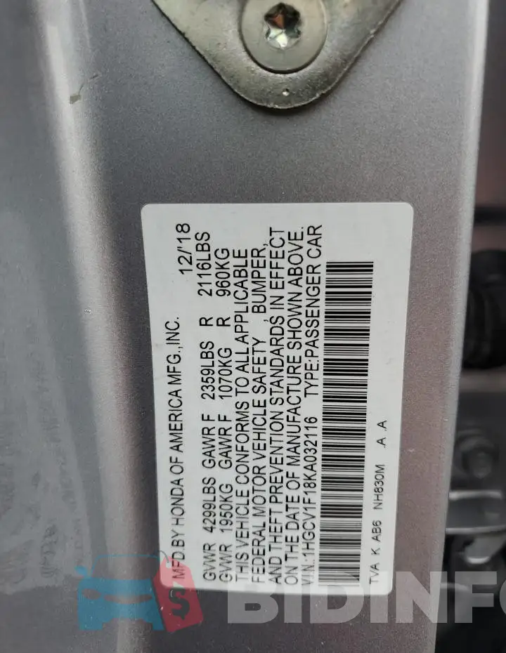 1HGCV1F18KA032116 Photo# 12