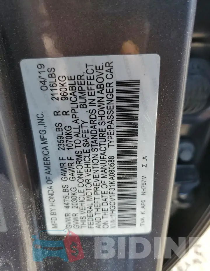 1HGCV1F31KA080588 Photo# 12