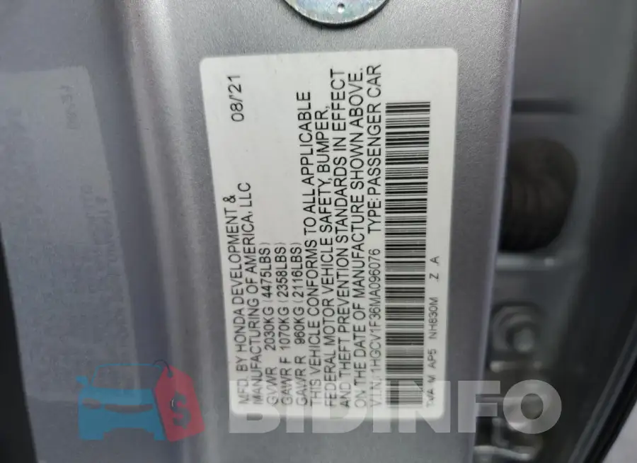 1HGCV1F36MA096076 Photo# 12