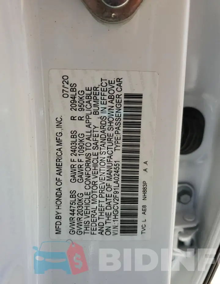 1HGCV2F91LA024551 Photo# 12