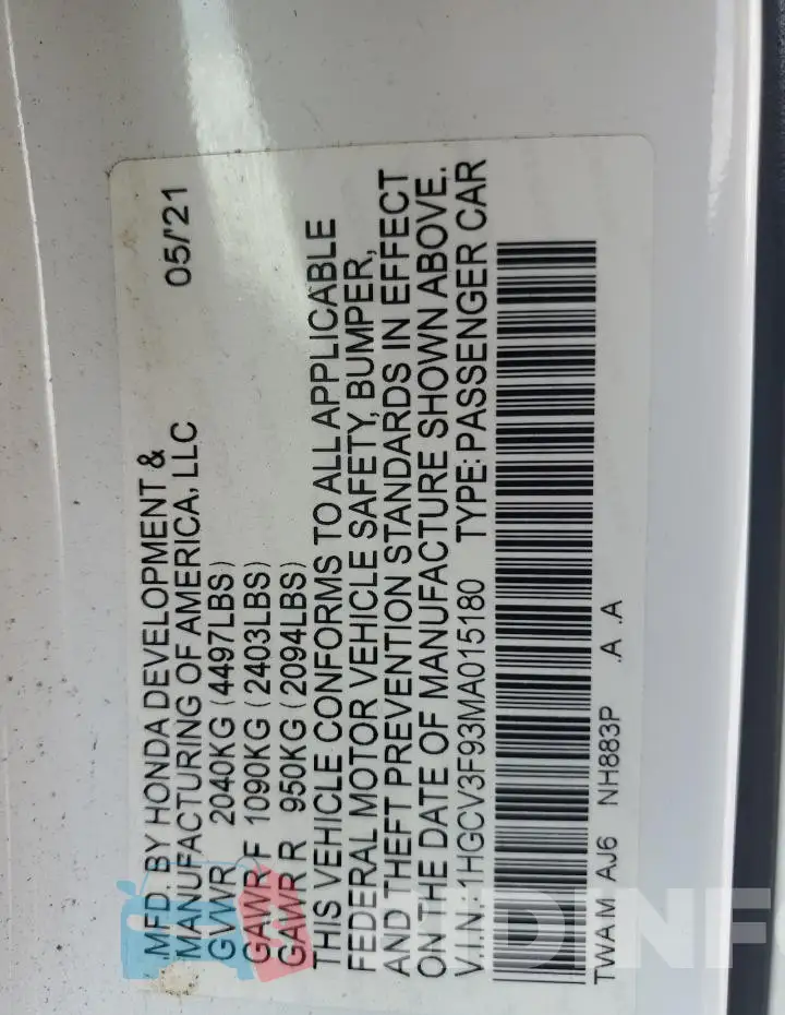 1HGCV3F93MA015180 Photo# 12