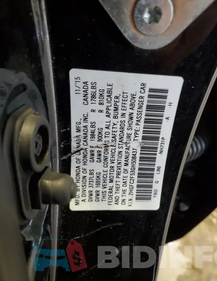 2HGFC2F53GH508437 Photo# 12