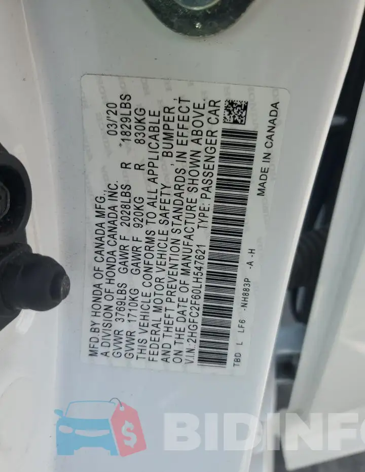 2HGFC2F60LH547621 Photo# 12