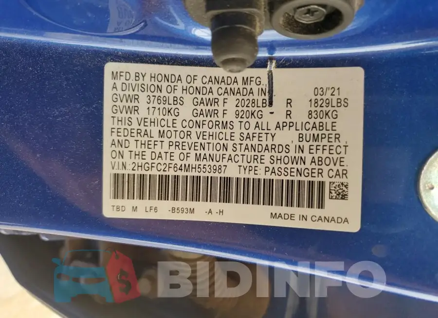 2HGFC2F64MH553987 Photo# 12