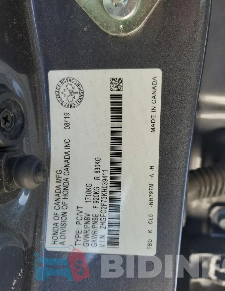 2HGFC2F73KH039411 Photo# 13
