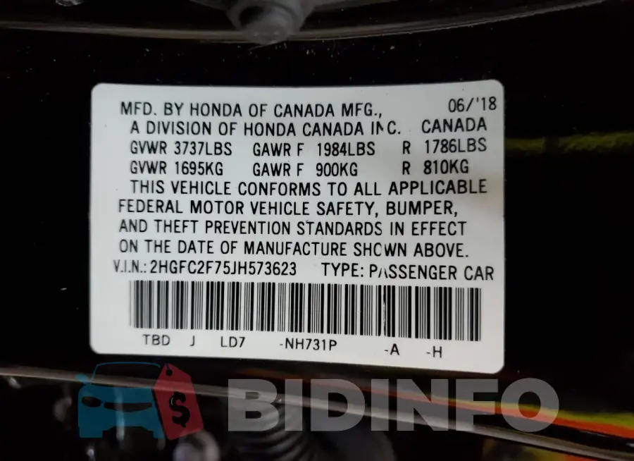 2HGFC2F75JH573623 Photo# 12