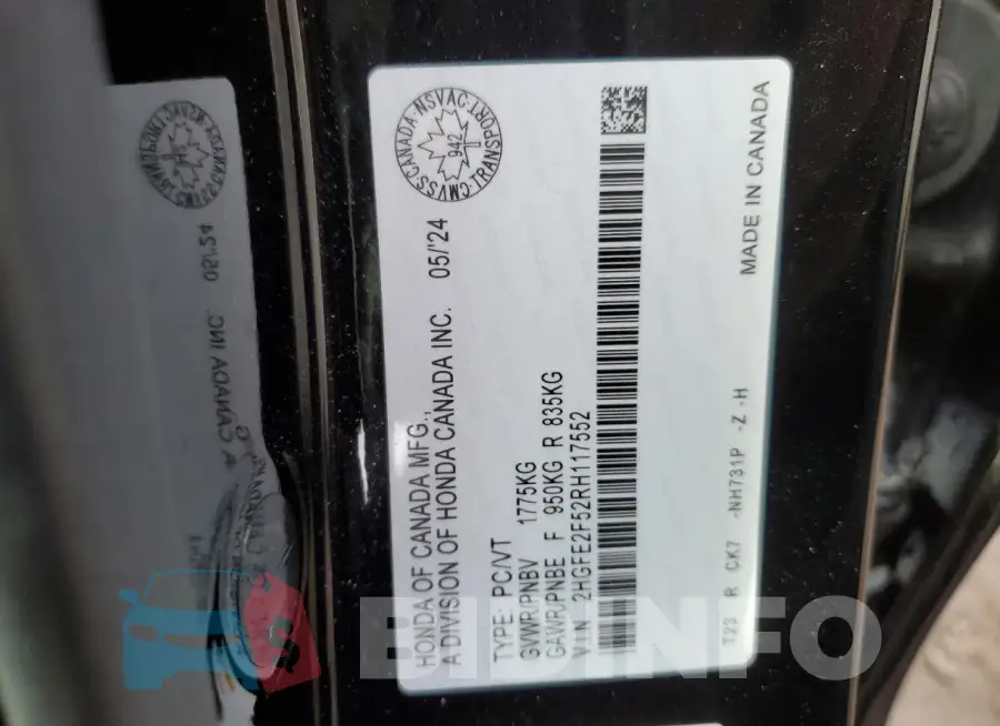 2HGFE2F52RH117552 Photo# 12