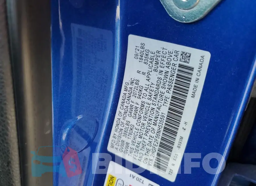 2HGFE2F56NH535591 Photo# 12