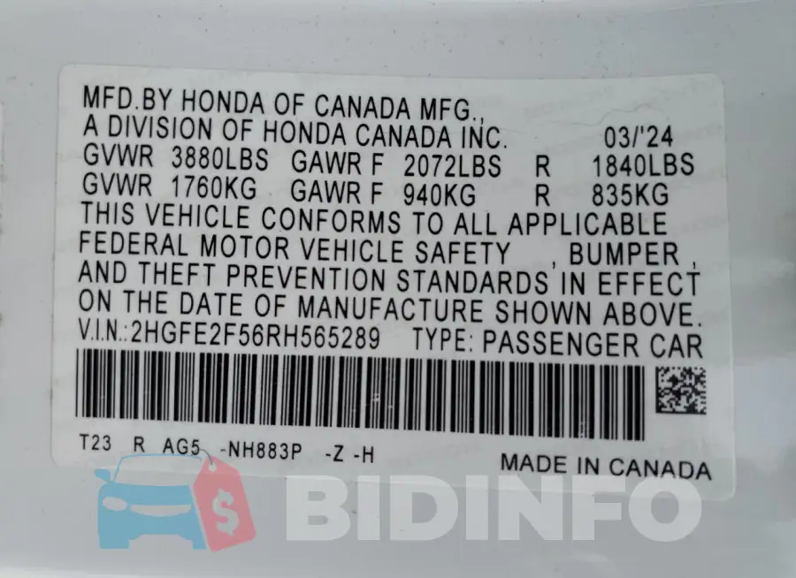 2HGFE2F56RH565289 Photo# 12