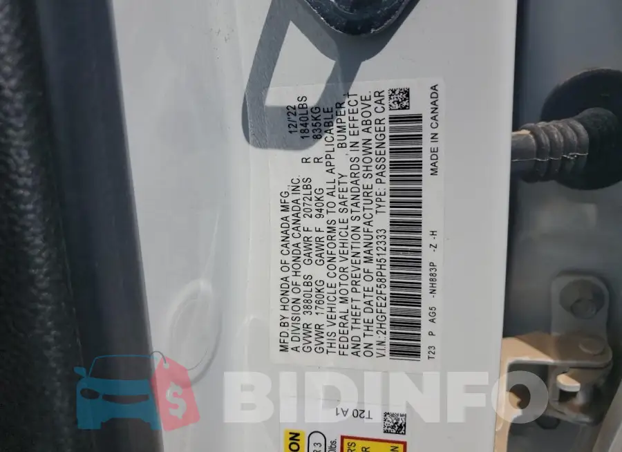 2HGFE2F58PH512333 Photo# 13