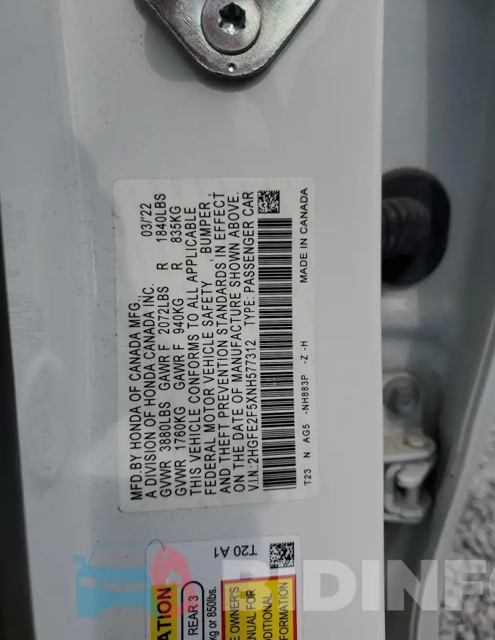 2HGFE2F5XNH577312 Photo# 12