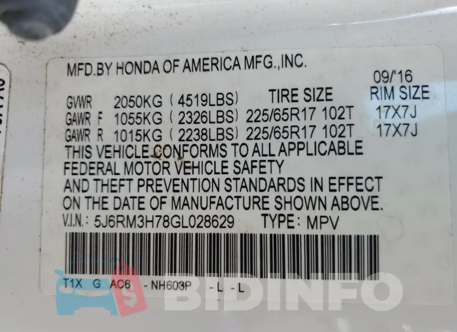 5J6RM3H78GL028629 Photo# 13