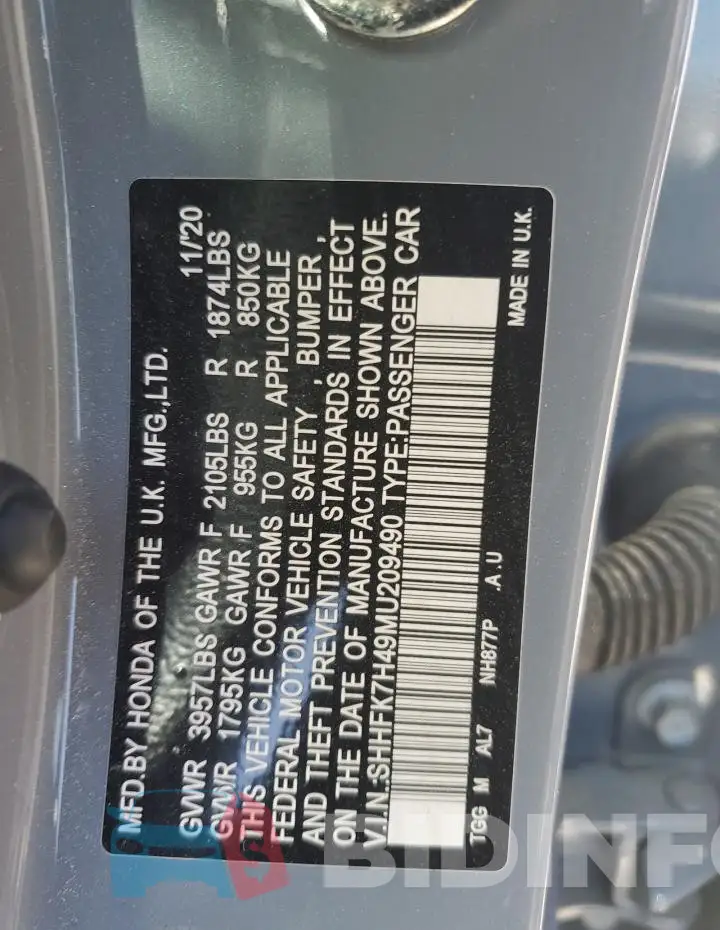 SHHFK7H49MU209490 Photo# 12