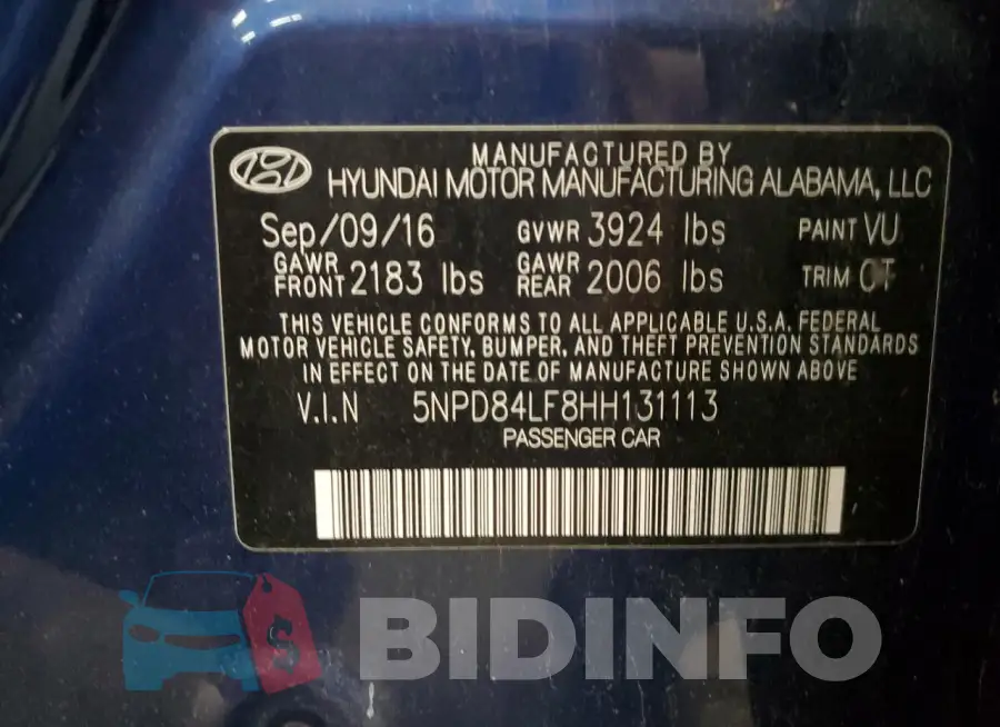 5NPD84LF8HH131113 Photo# 12