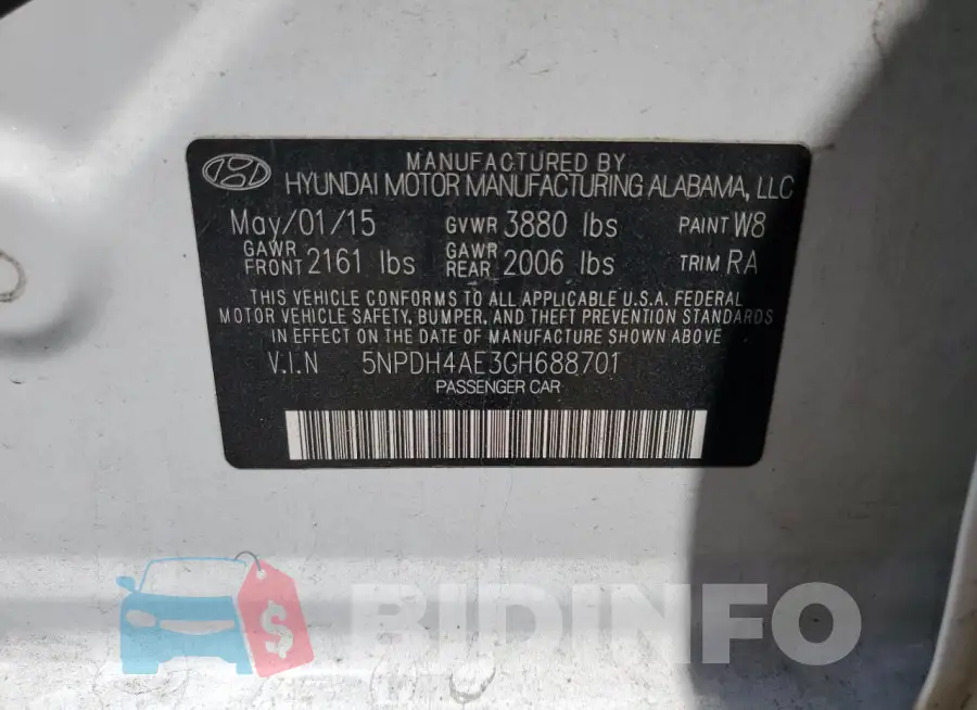 5NPDH4AE3GH688701 Photo# 12