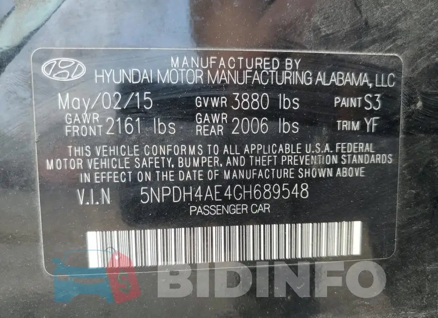 5NPDH4AE4GH689548 Photo# 12