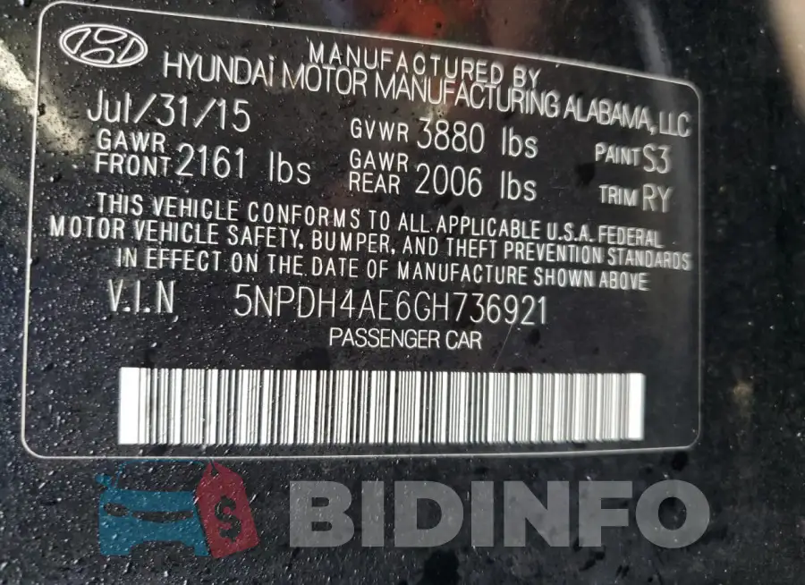 5NPDH4AE6GH736921 Photo# 13