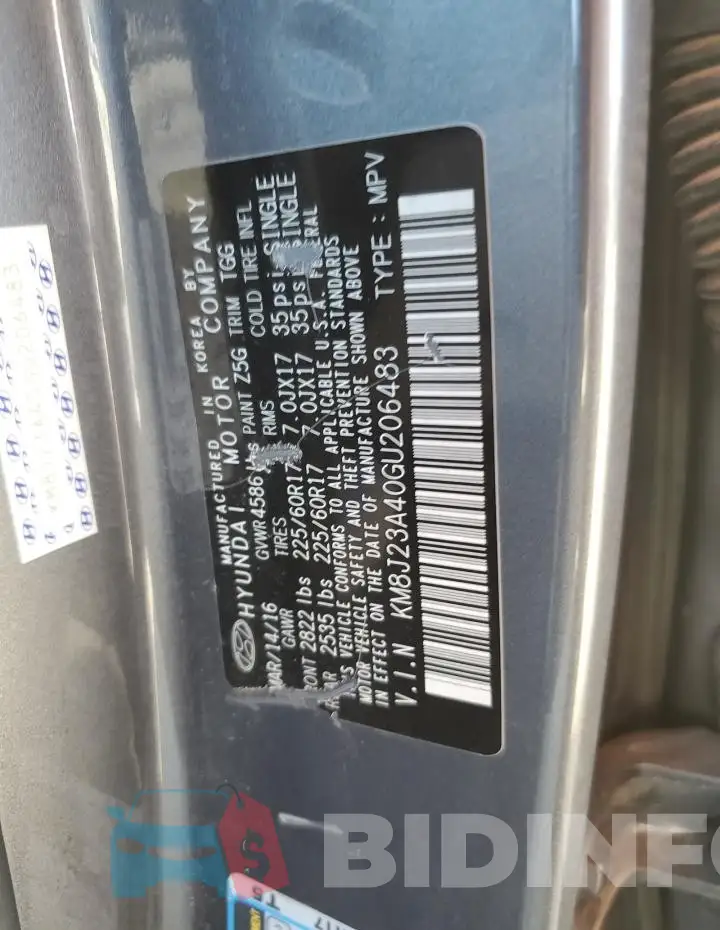 KM8J23A40GU206483 Photo# 13