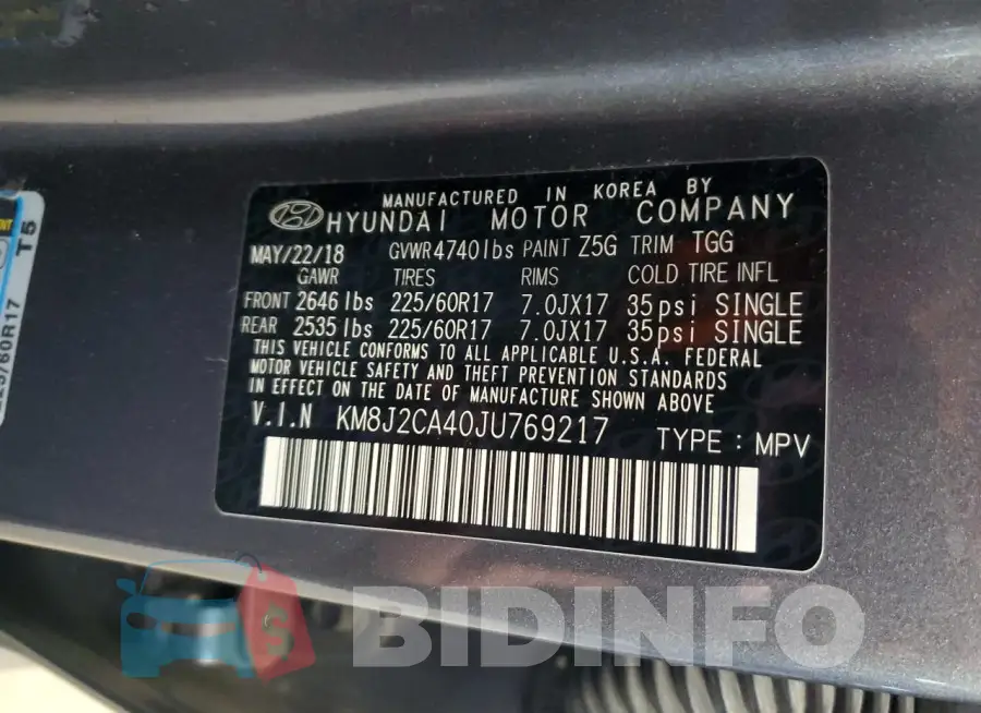 KM8J2CA40JU769217 Photo# 12