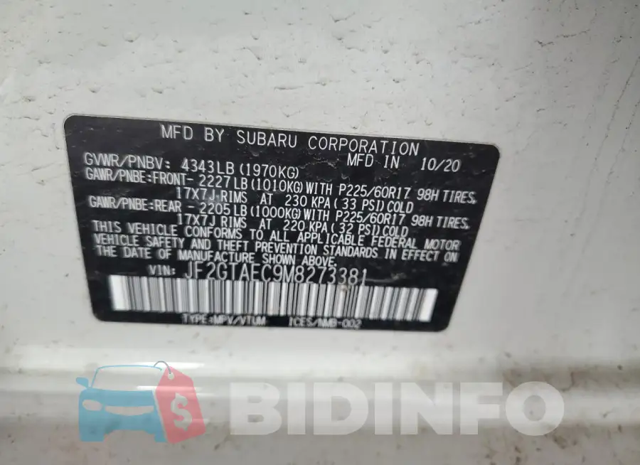 JF2GTAEC9M8273381 Photo# 14