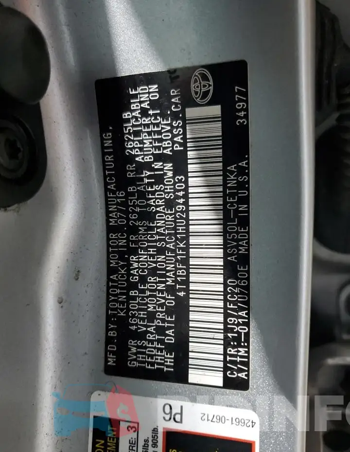 4T1BF1FK1HU294403 Photo# 12