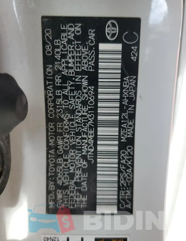 JTND4MBE7M3110694 Photo# 12