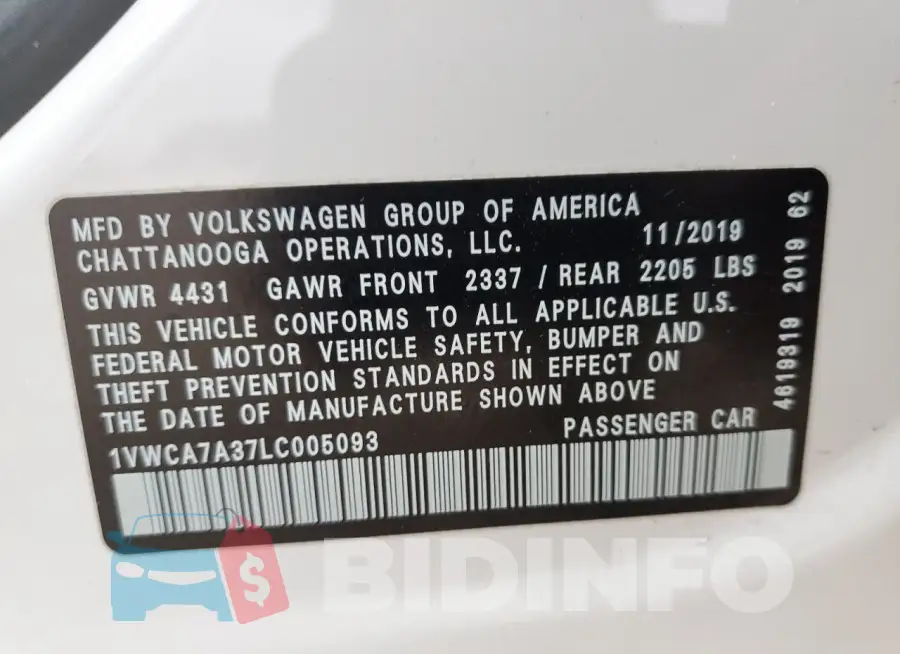 1VWCA7A37LC005093 Photo# 13