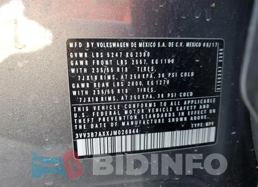 3VV3B7AXXJM026844 Photo# 13