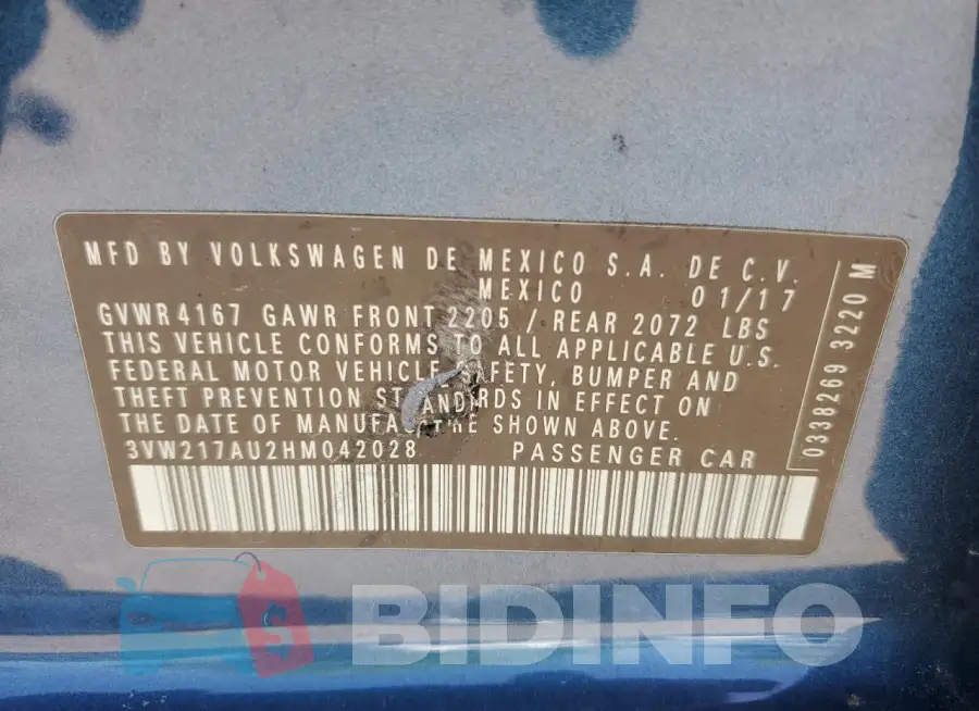 3VW217AU2HM042028 Photo# 13