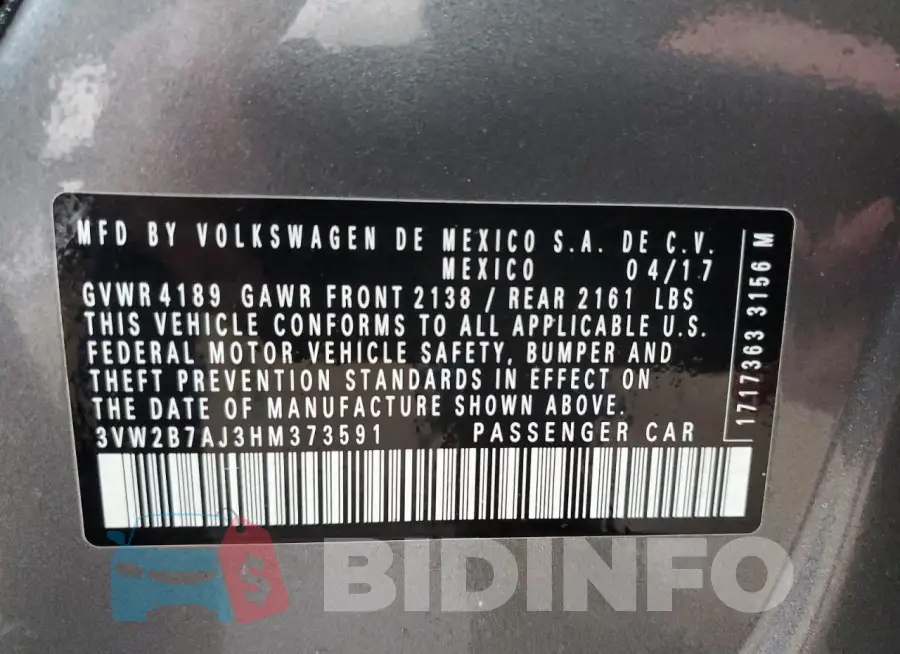 3VW2B7AJ3HM373591 Photo# 13