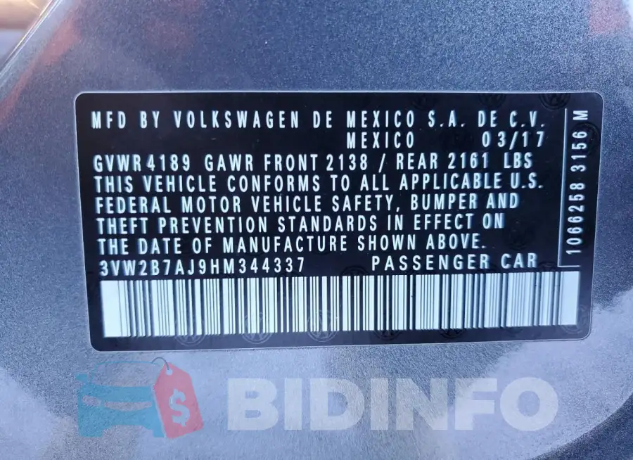 3VW2B7AJ9HM344337 Photo# 12