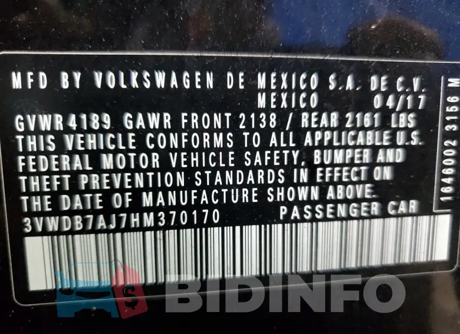 3VWDB7AJ7HM370170 Photo# 13