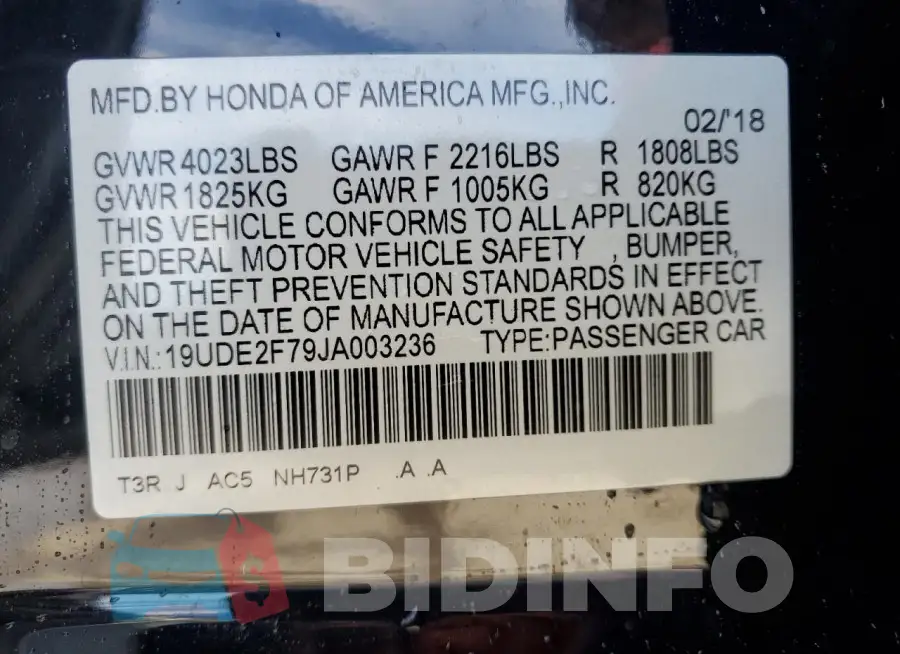 19UDE2F79JA003236 Photo# 13