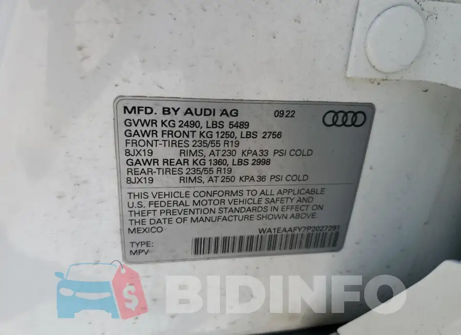 WA1EAAFY7P2027291 Photo# 13
