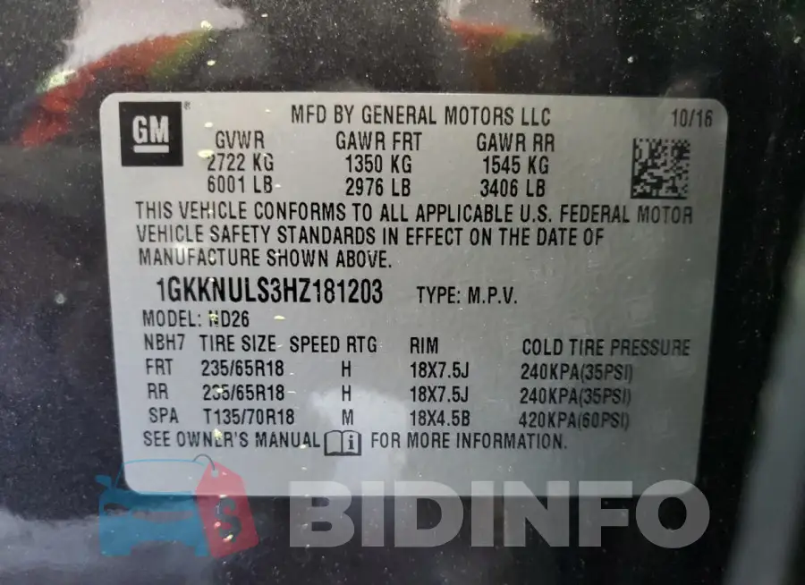 1GKKNULS3HZ181203 Photo# 13