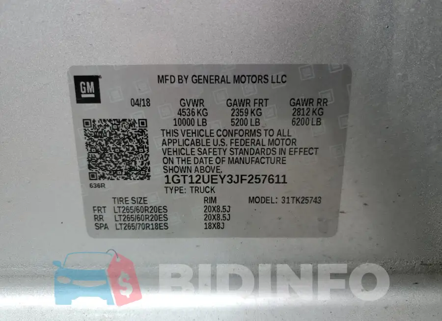 1GT12UEY3JF257611 Photo# 12
